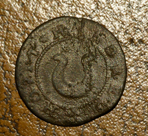 17th century farthing token-Claye in Farthing, (anchor).Holt Hundred (horseshoe)
