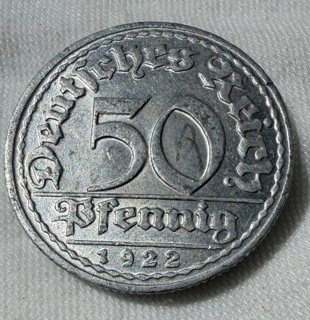 Germany 50 Pfennig 1922D-high grade with lustre