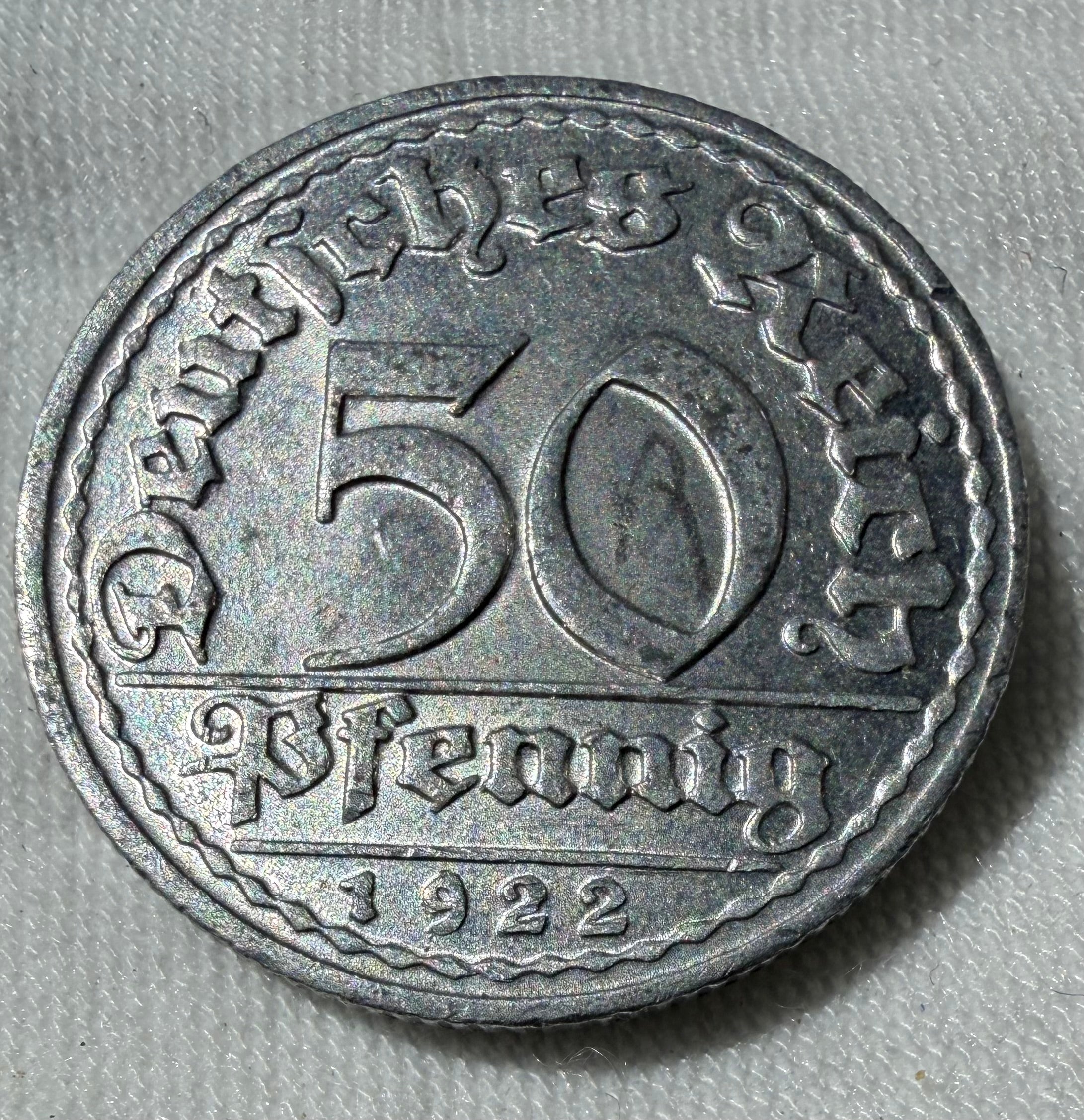 Germany 50 Pfennig 1922D-high grade with lustre