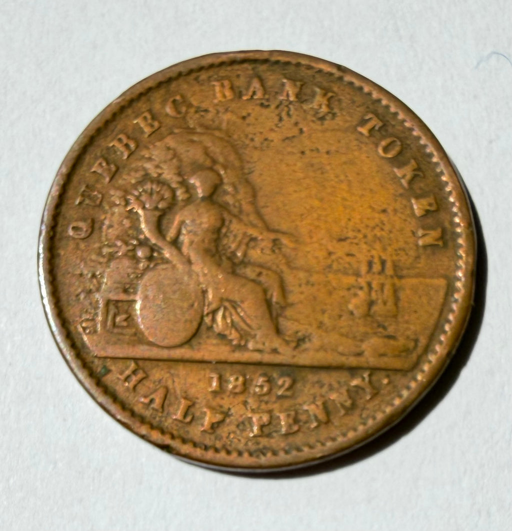 Canada 1852 Halfpenny Quebec bank token-Die crack between V and I of Province-cleaned