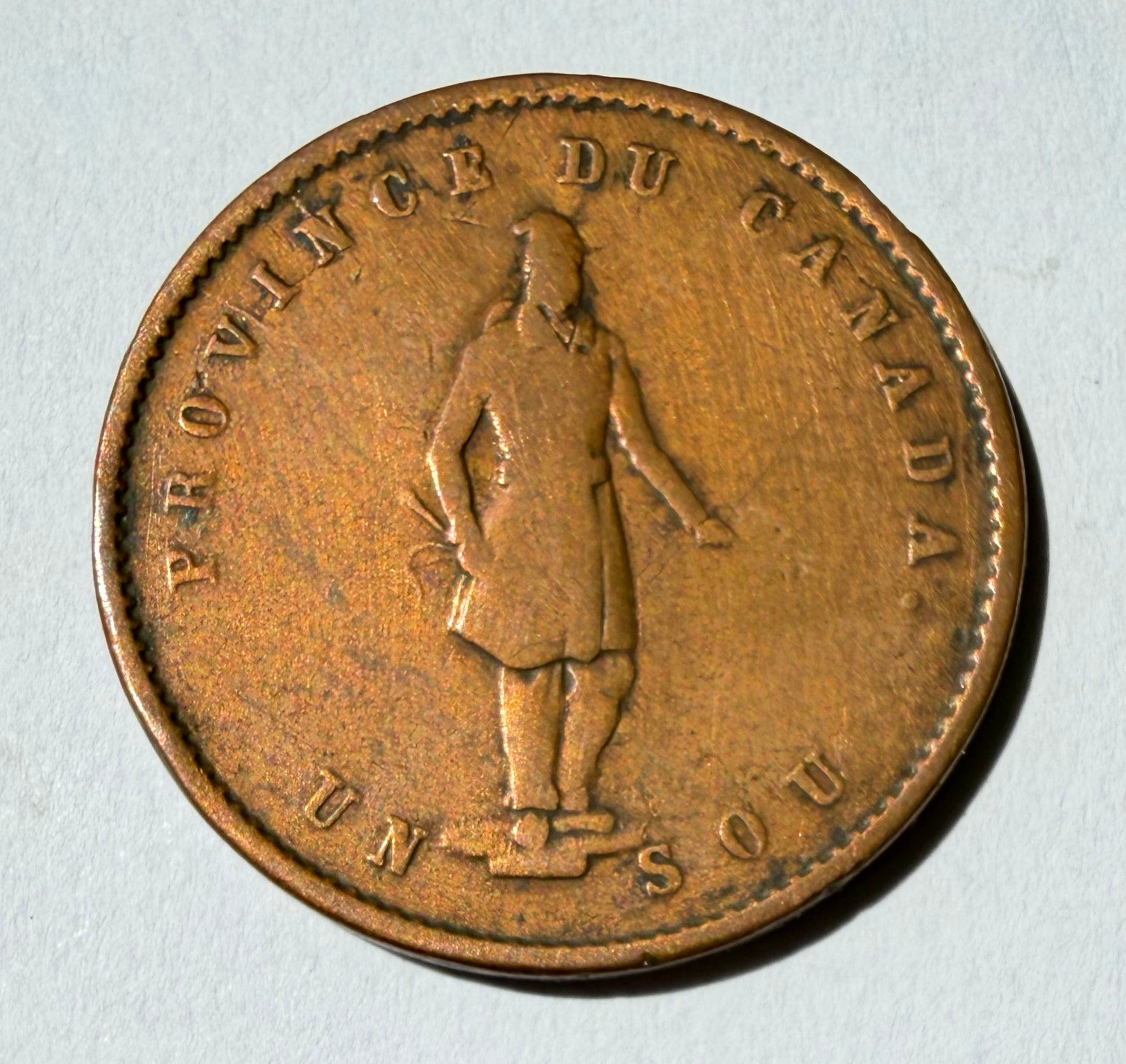 Canada 1852 Halfpenny Quebec bank token-Die crack between V and I of Province-cleaned