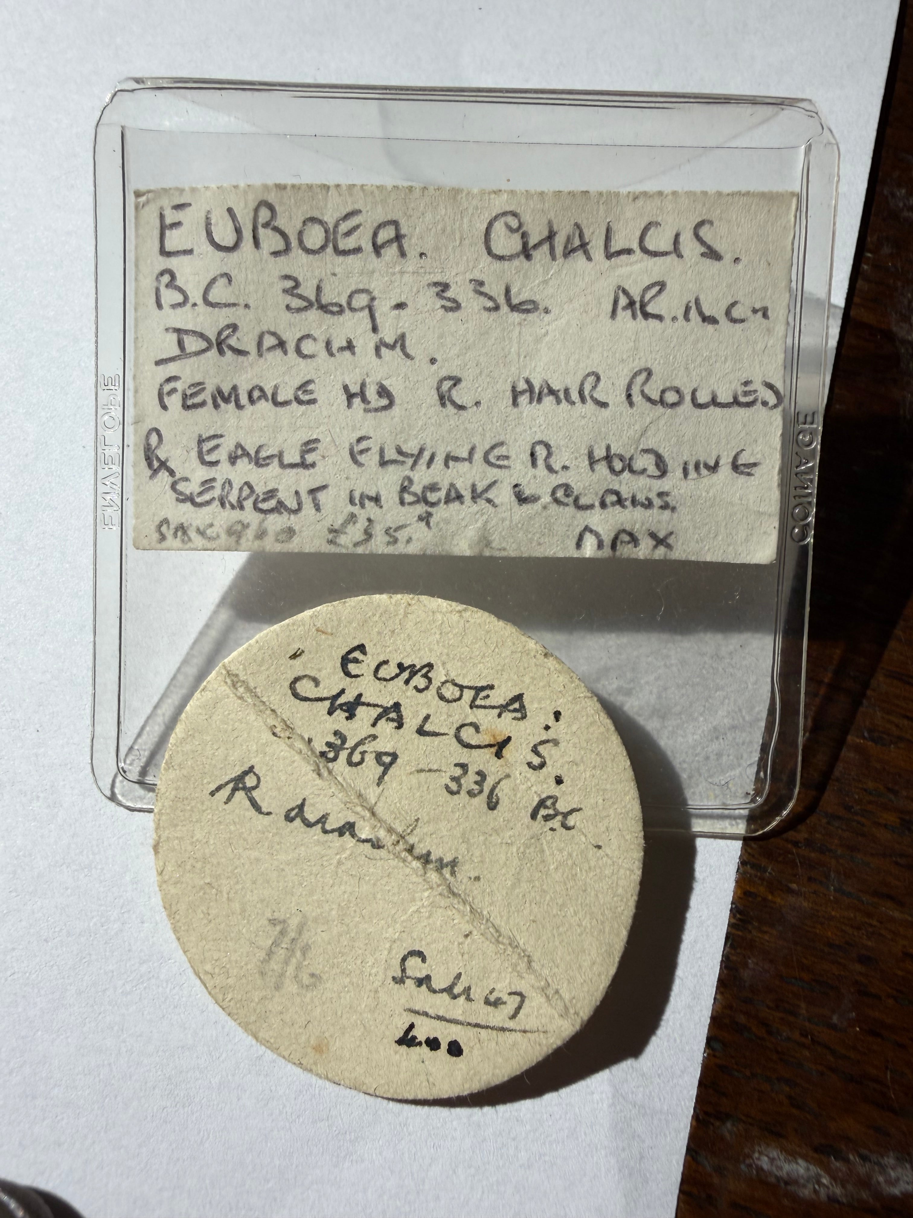 EUBOEA -Chalkis (338 - 273 B.C.)  AR Drachm Eagle carrying serpent-High grade