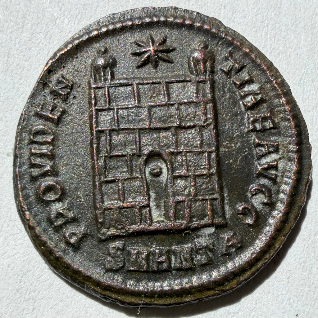 Constantine I AE3 Camp gate SMANTA in Exergue, star above