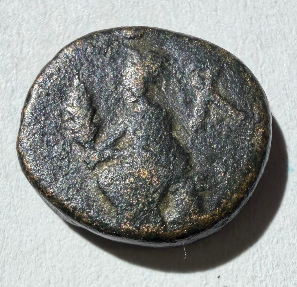 Phraates V Dichalkon 12mm. Bust left with 2 Victories/seated female with palm branch 2BC-4AD