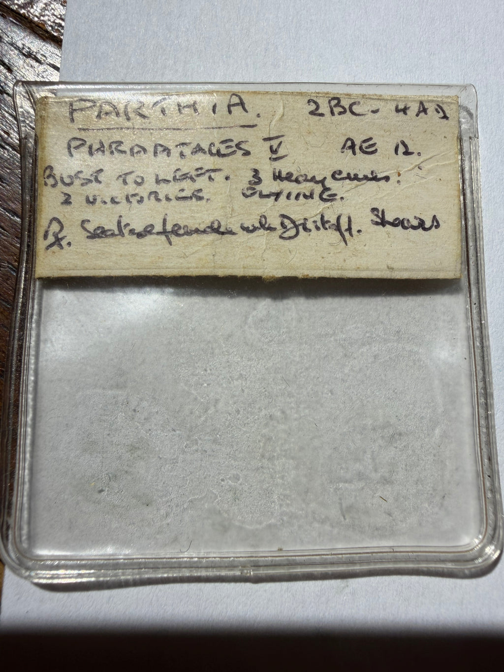 Phraates V Dichalkon 12mm. Bust left with 2 Victories/seated female with palm branch 2BC-4AD