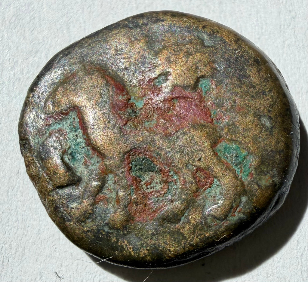 Seleukid Kingdom 337-311 BC ae 15.. Horned horse left/ lion left-very rare