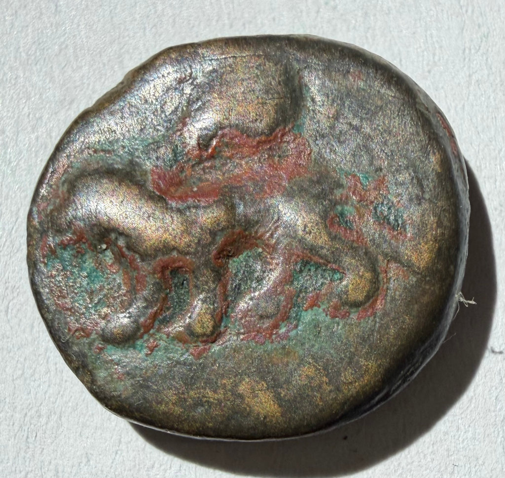 Seleukid Kingdom 337-311 BC ae 15.. Horned horse left/ lion left-very rare