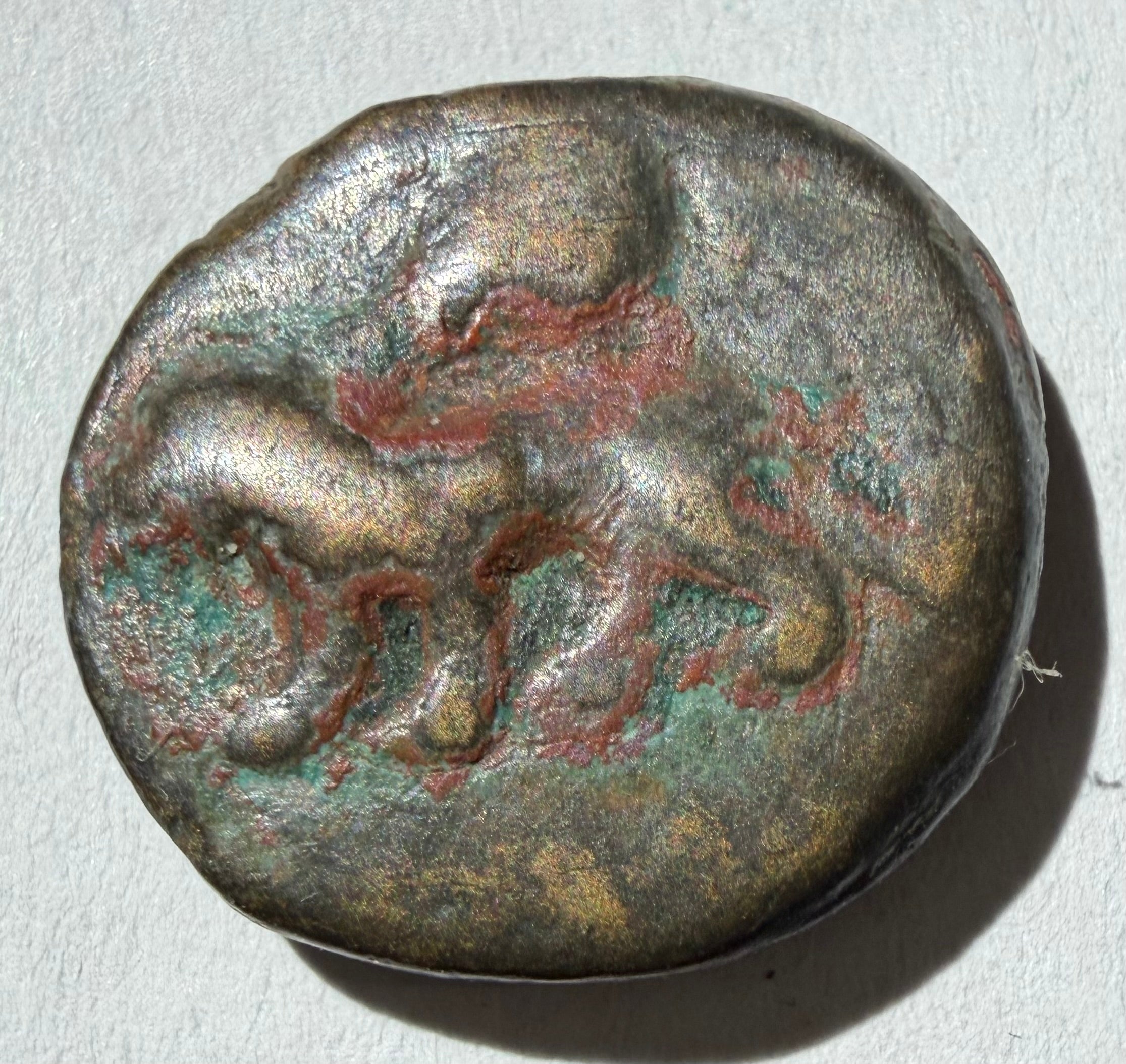 Seleukid Kingdom 337-311 BC ae 15.. Horned horse left/ lion left-very rare