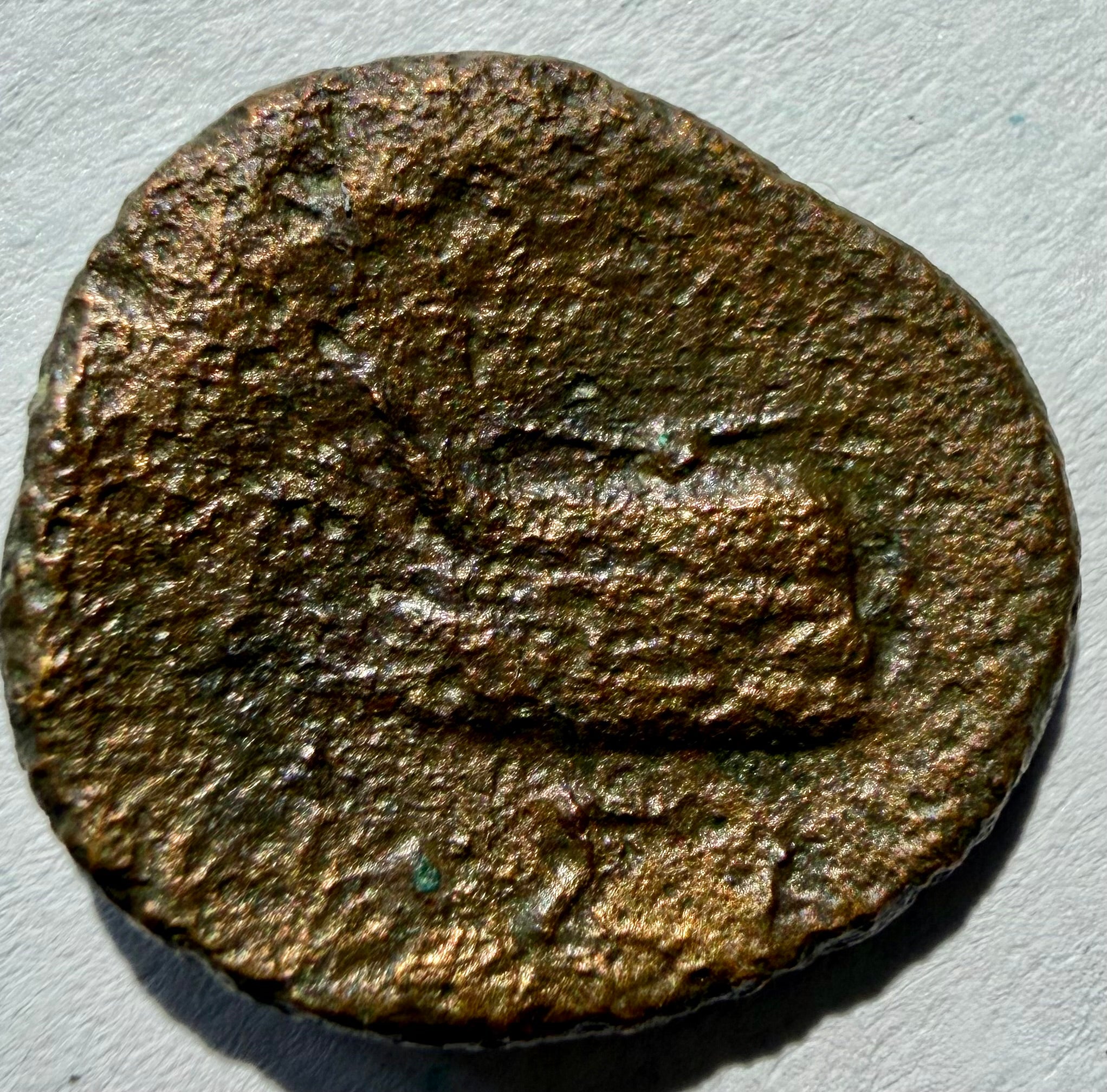 Roman Republic Bronze Semuncia - Saturn right. Prow left unusually ? unrecorded