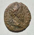 Marcus Aurelius ae 18, Bostra, Horned head of Zeus Ammon right