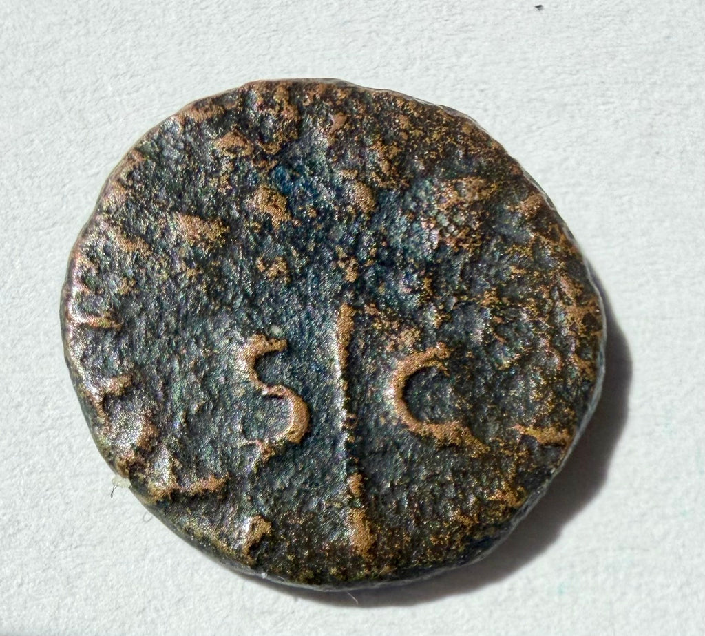 Nero, Quadrans, 62-68, Rome,Column bearing helmet; shield depicting a gorgoneion