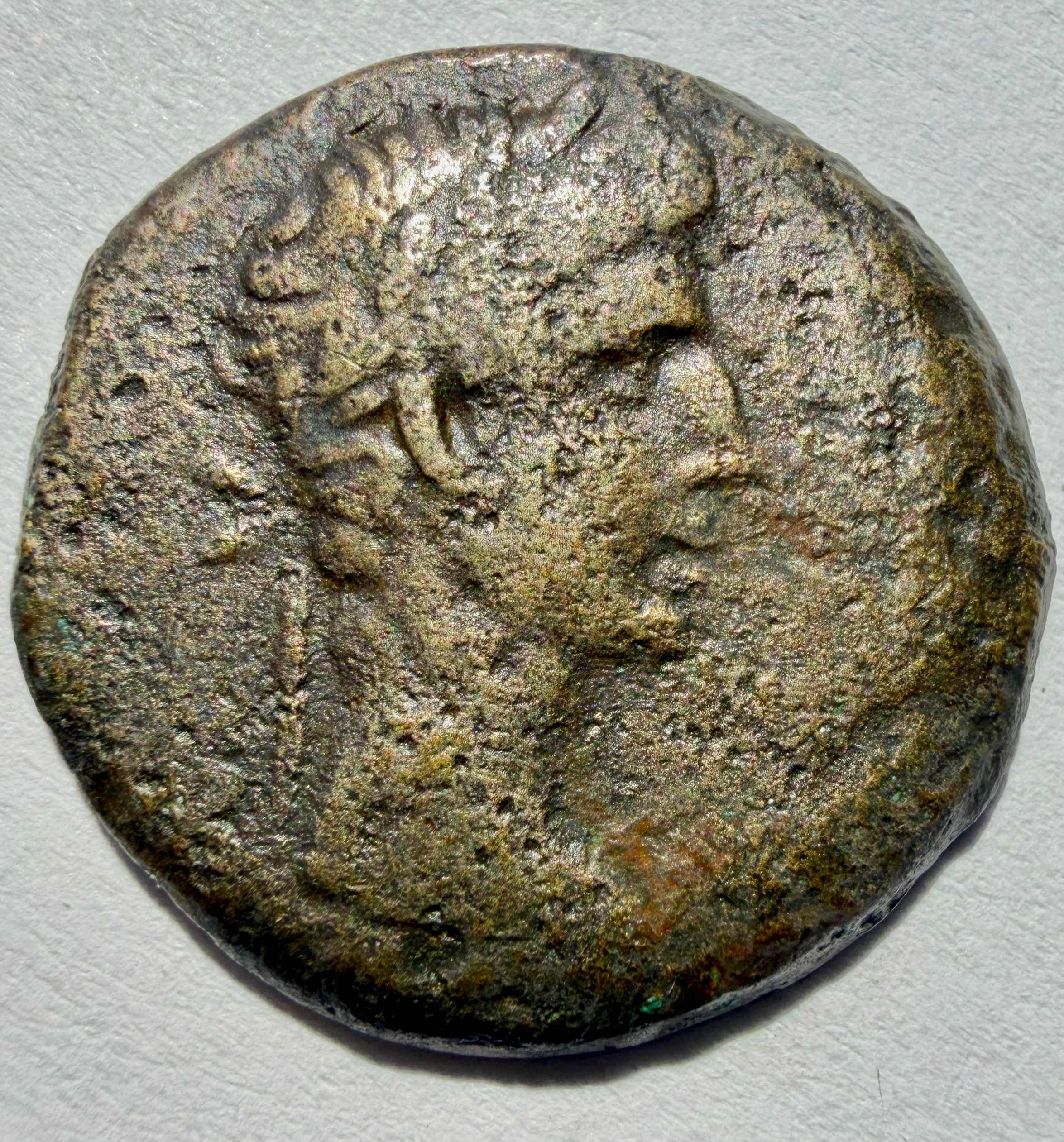 Alexandria. Augustus. Æ Diobol, Nike standing facing, head left, holding wreath