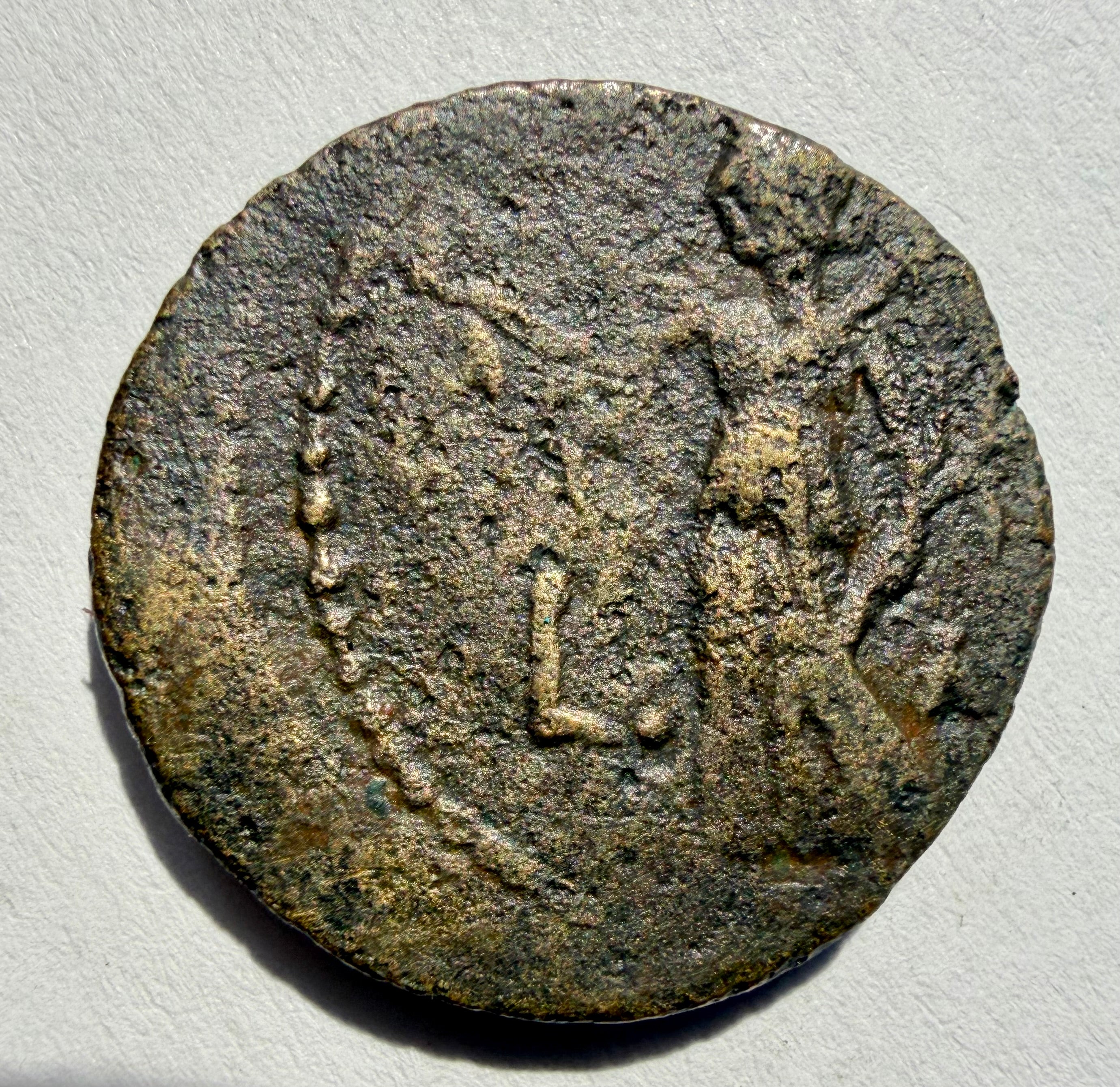 Alexandria. Augustus. Æ Diobol, Nike standing facing, head left, holding wreath