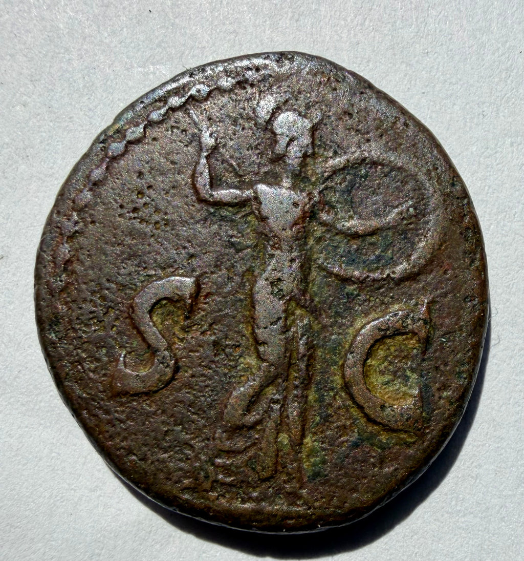 Roman Claudius AD41-54 Ae As-Minerva-stable brown patina