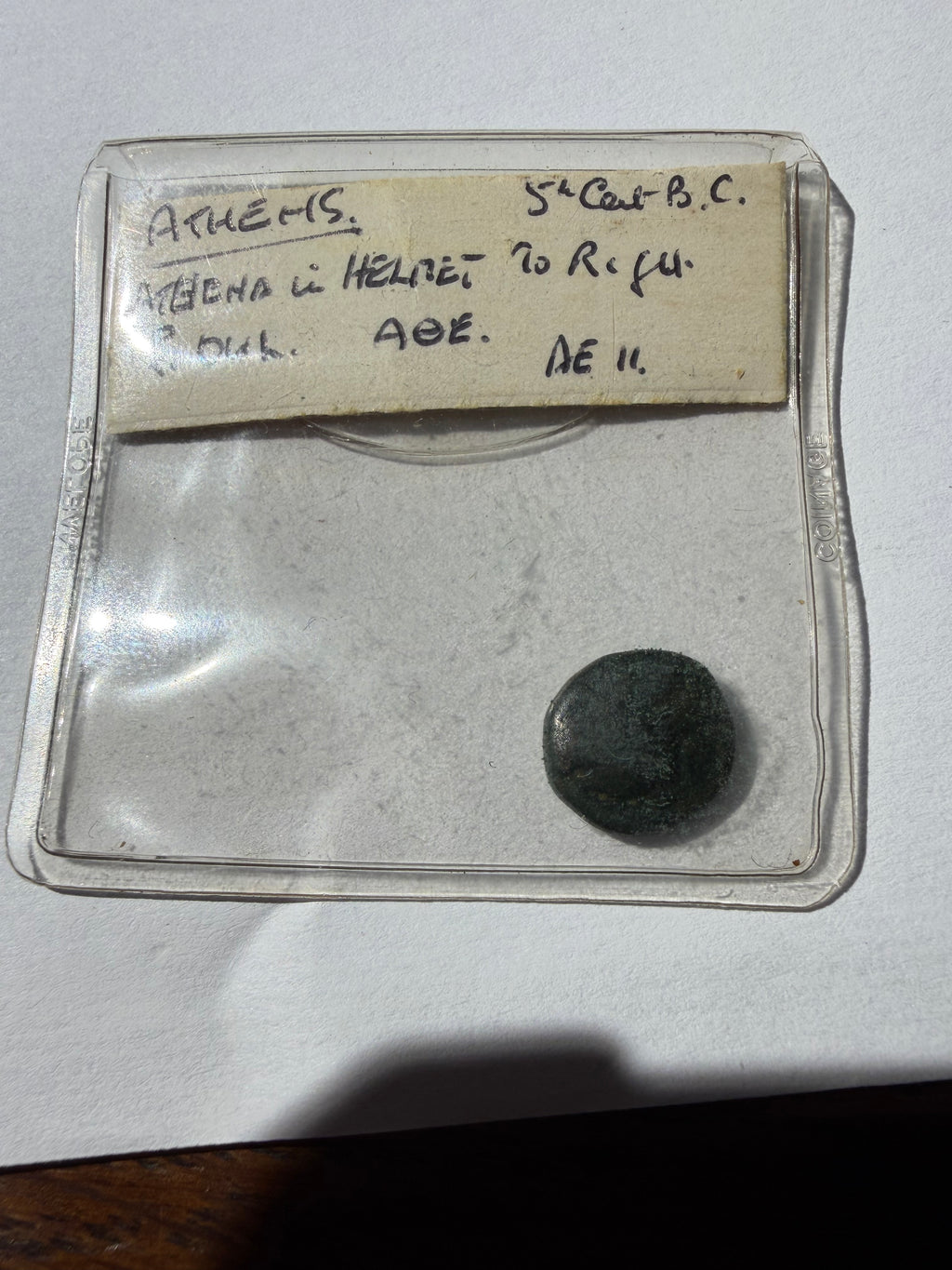 Athens ae11. Athena head right. Rev owl AOE
