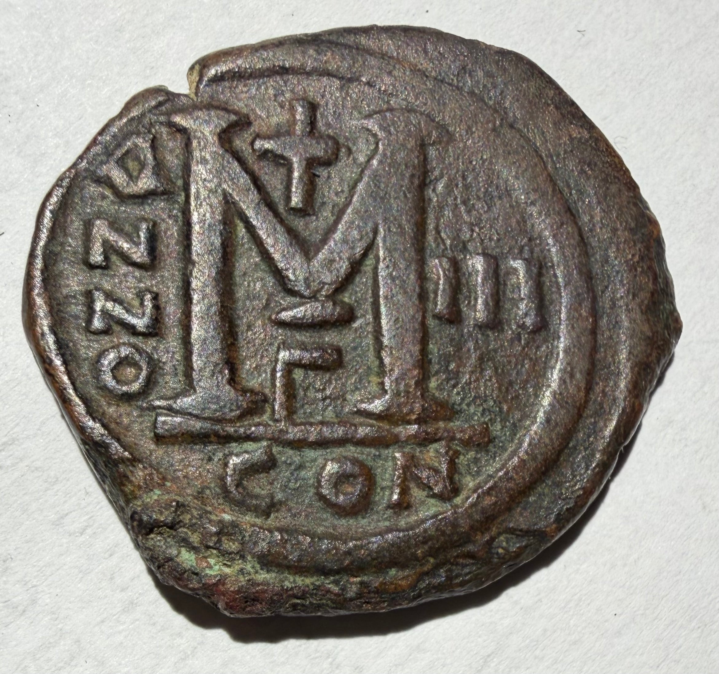 Constans II follis-year 3 Constantinople-Gamma-Overstrike on Heraclius coin