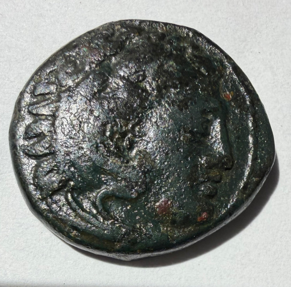Kassander-305-297 BC.Head of young Hercules facing right/Nude youth riding a horse right AE20 unit