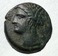 Carthage ae16.Head of Tanit left. Horse standing right palm behind 3rd centuryBC