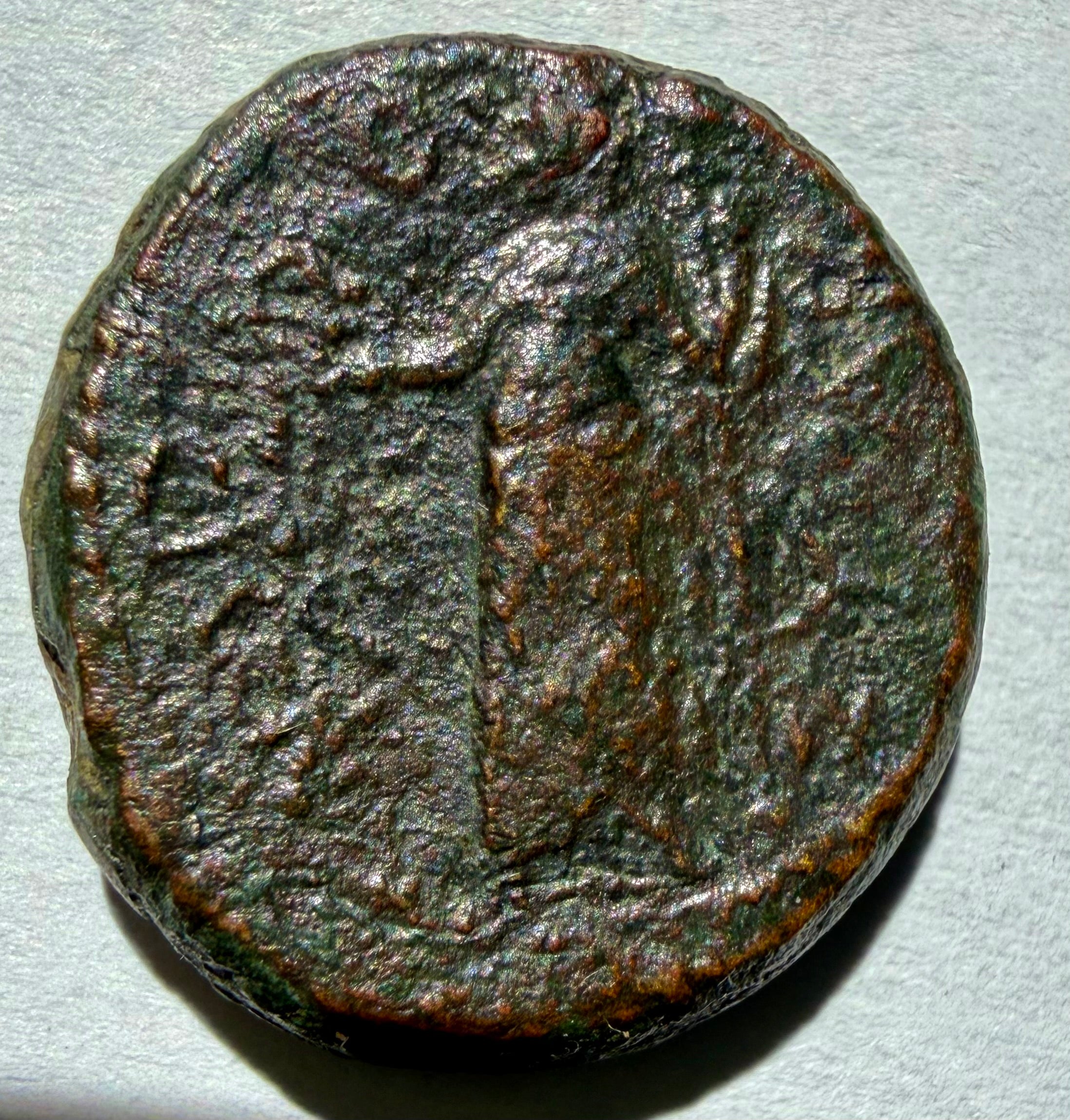 Roman Republic Bronze AE19 Head of Zeus/ Tyche standing