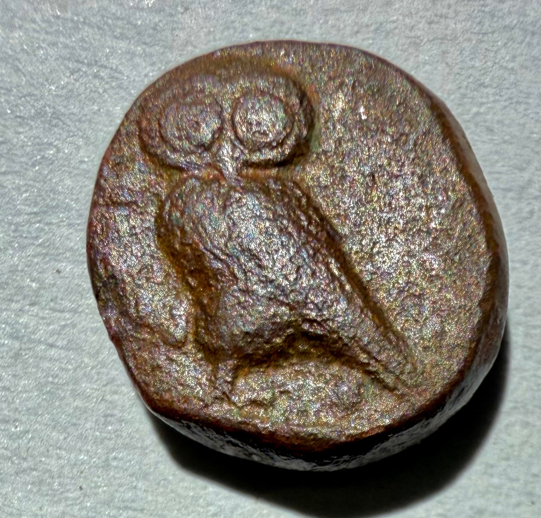 SICILY, Kamarina. AE Tetras, circa 420-405 BC. Athena / Owl grasping lizard