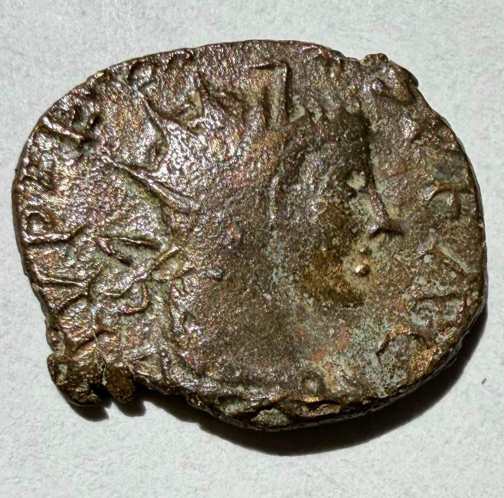 Barbarous Tetricus II coin-15mm-priestly implements