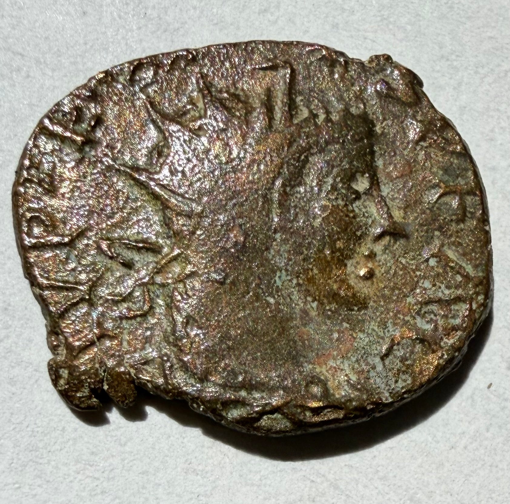 Barbarous Tetricus II coin-15mm-priestly implements