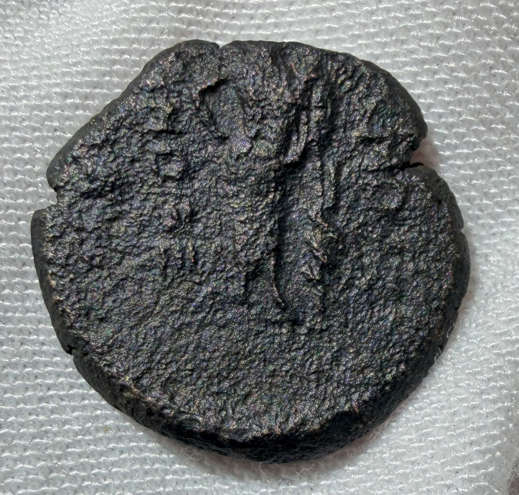 Alexander II Zabinas AE17 Head of Zeus/ Apollo standing (128–122 BC)
