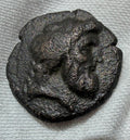Alexander II Zabinas AE17 Head of Zeus/ Apollo standing (128–122 BC)