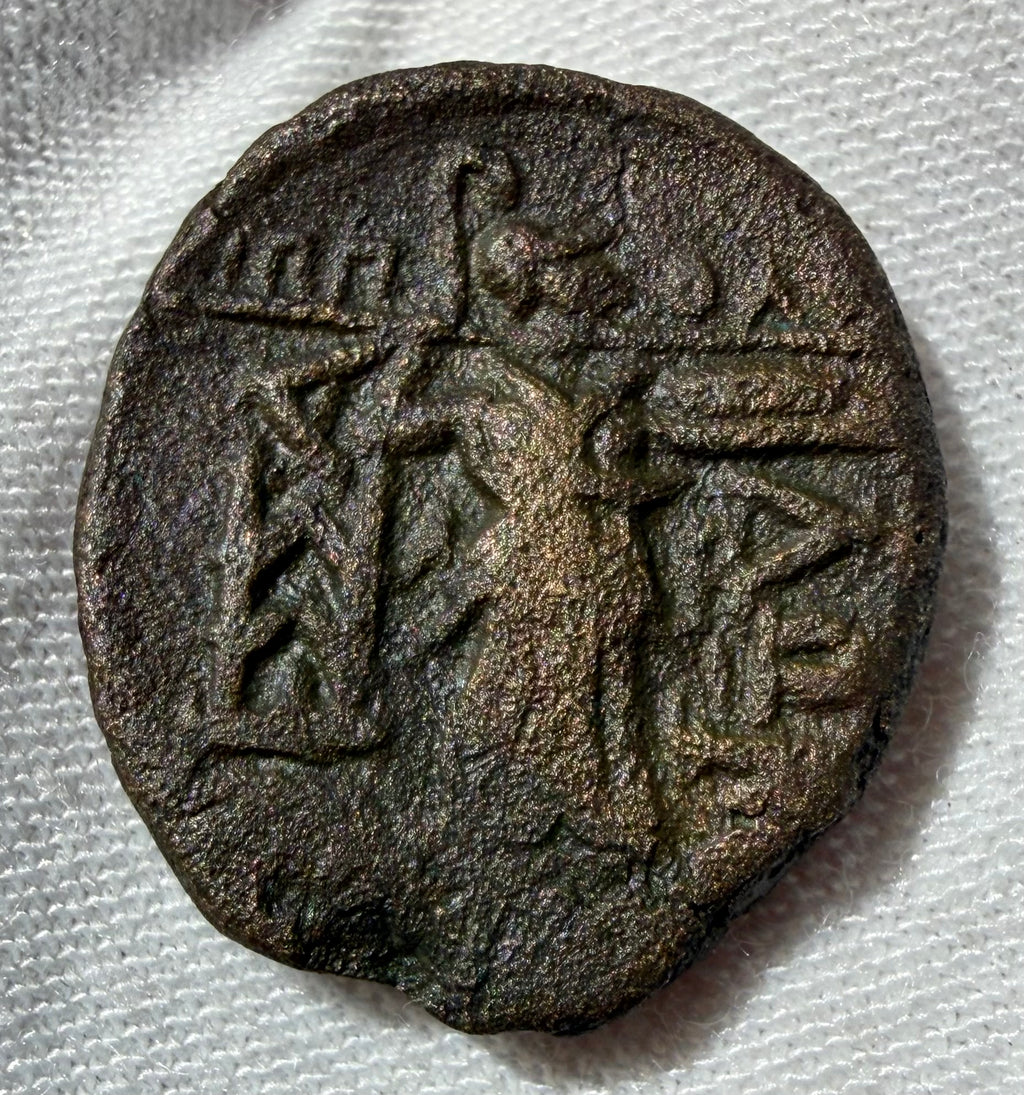 AE19 Thessalian league,Apollo/Athena Itonia striding right