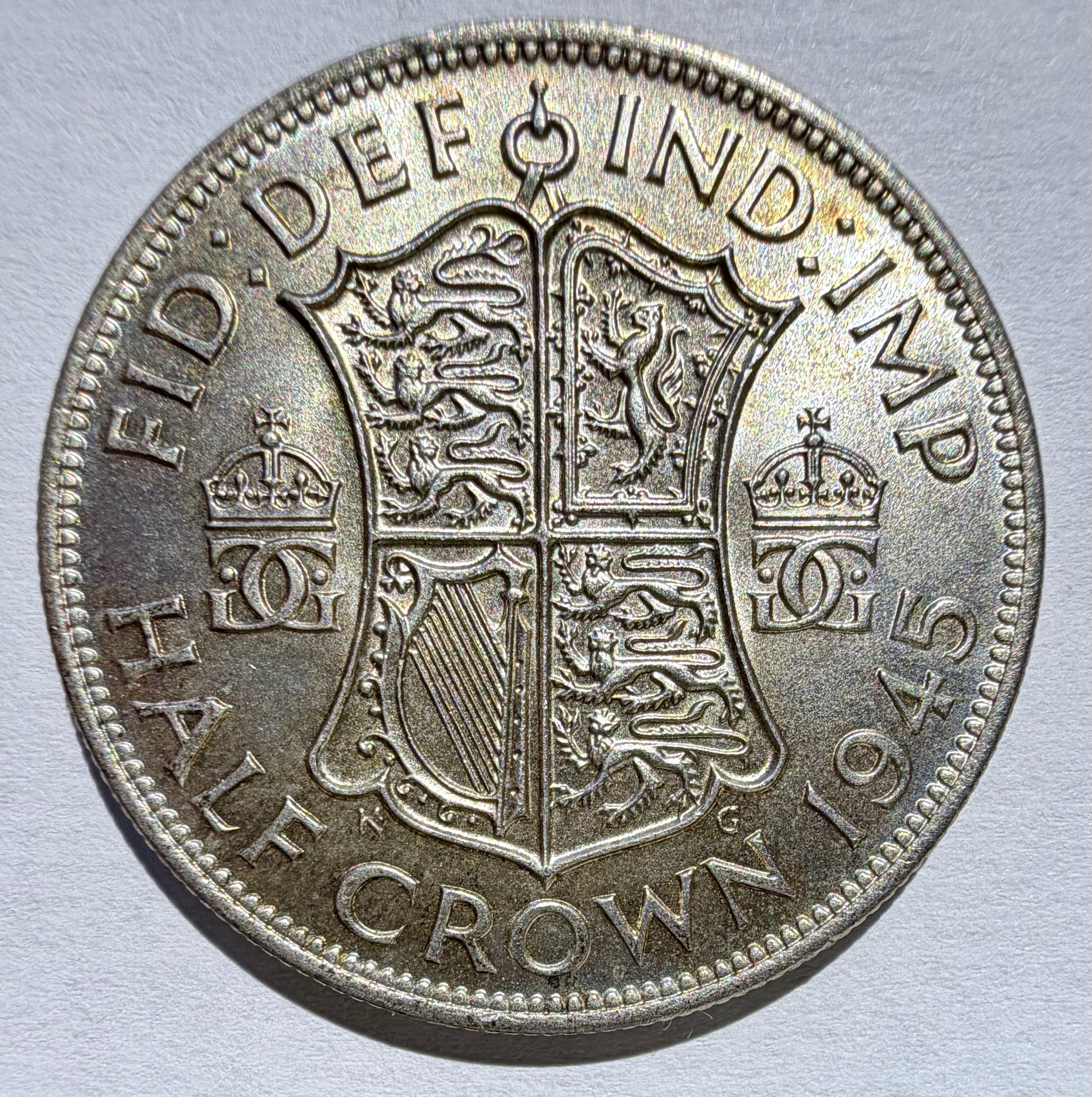 1945 Silver Half Crown - George VI - Excellent lustrous coin