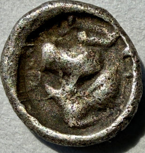 Ancient Greek Hemiobol - Caria, Mylasa (c. 5th c BC) - Lion & Stag -0.26 grams