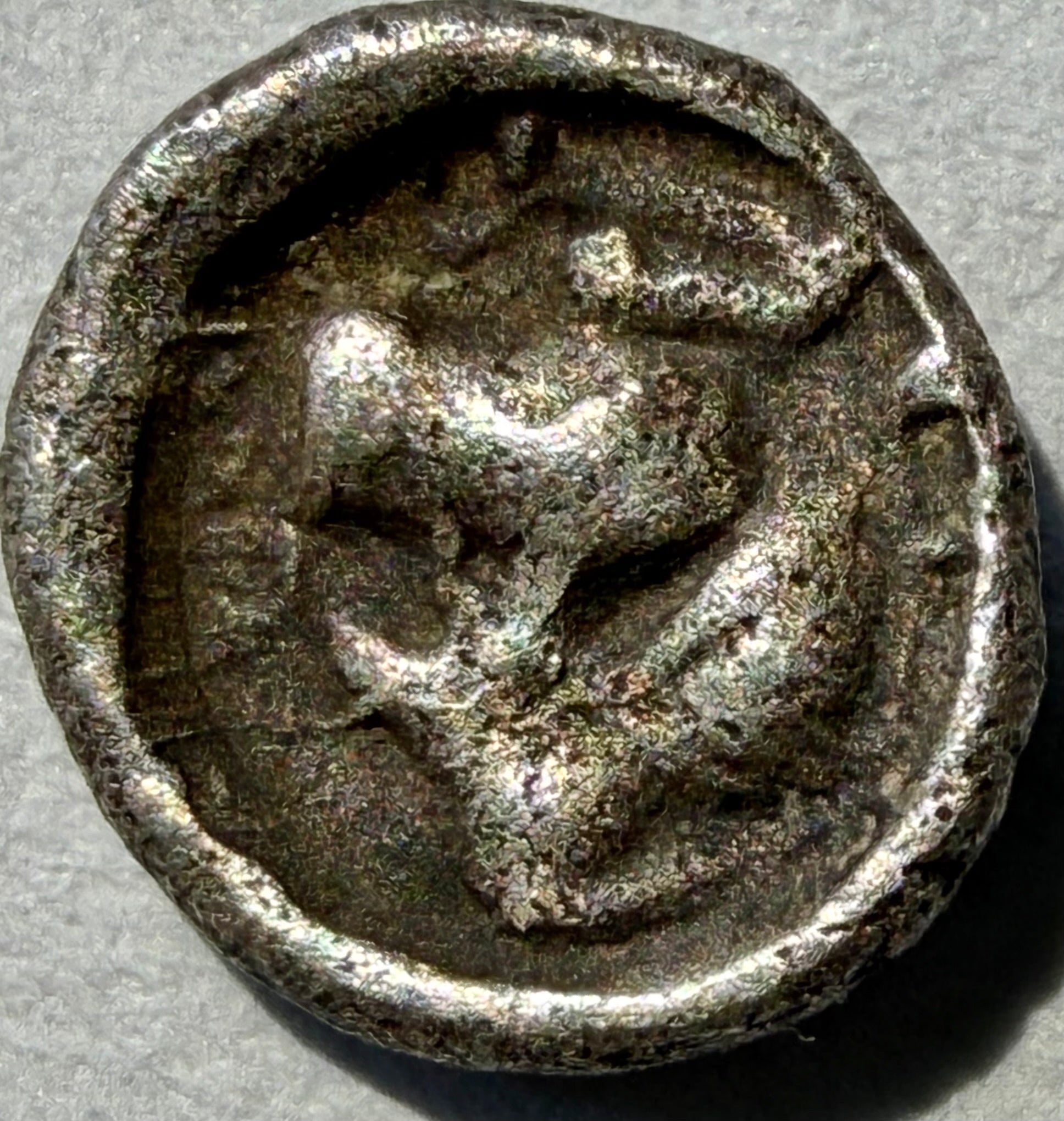 Ancient Greek Hemiobol - Caria, Mylasa (c. 5th c BC) - Lion & Stag -0.26 grams