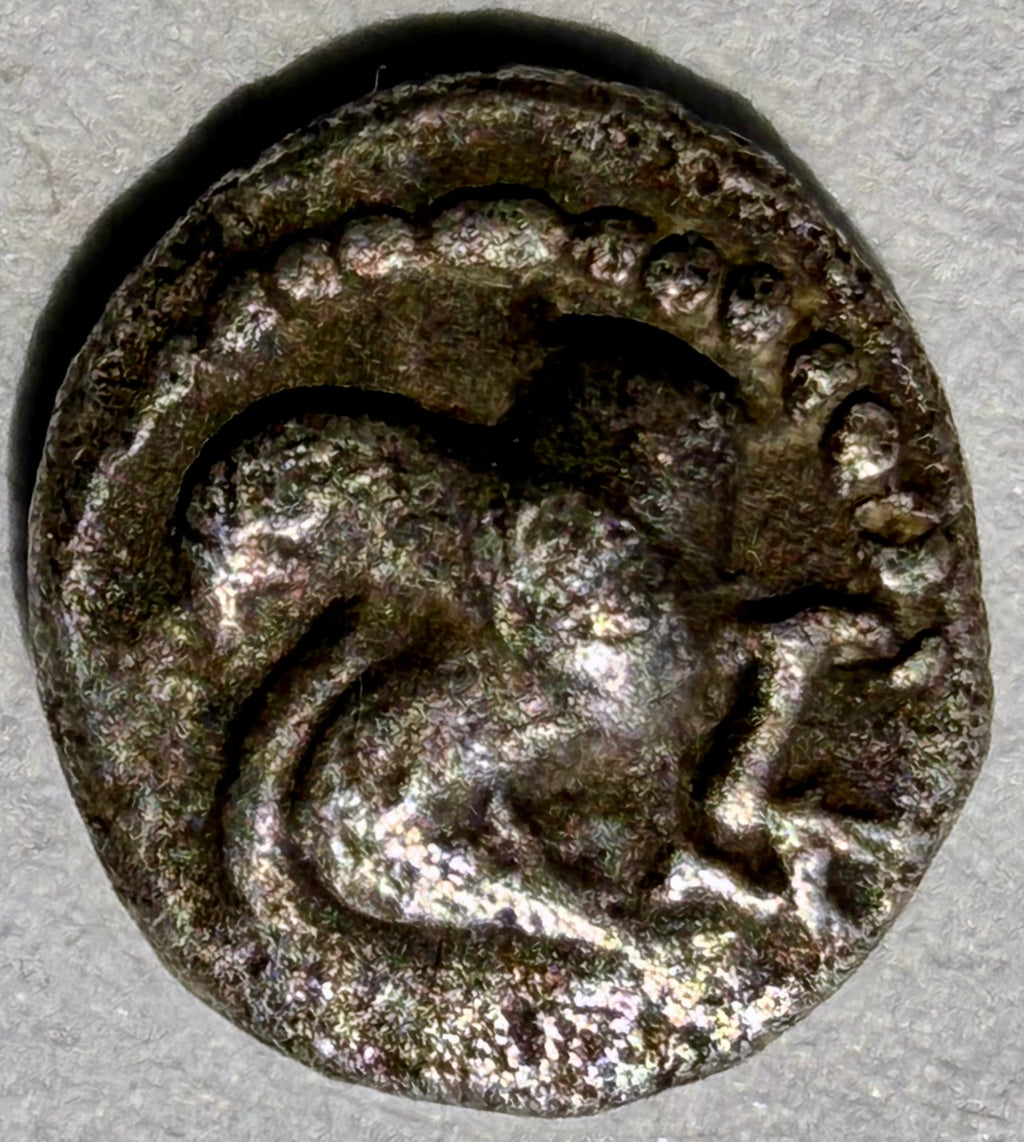 Ancient Greek Hemiobol - Caria, Mylasa (c. 5th c BC) - Lion & Stag -0.26 grams