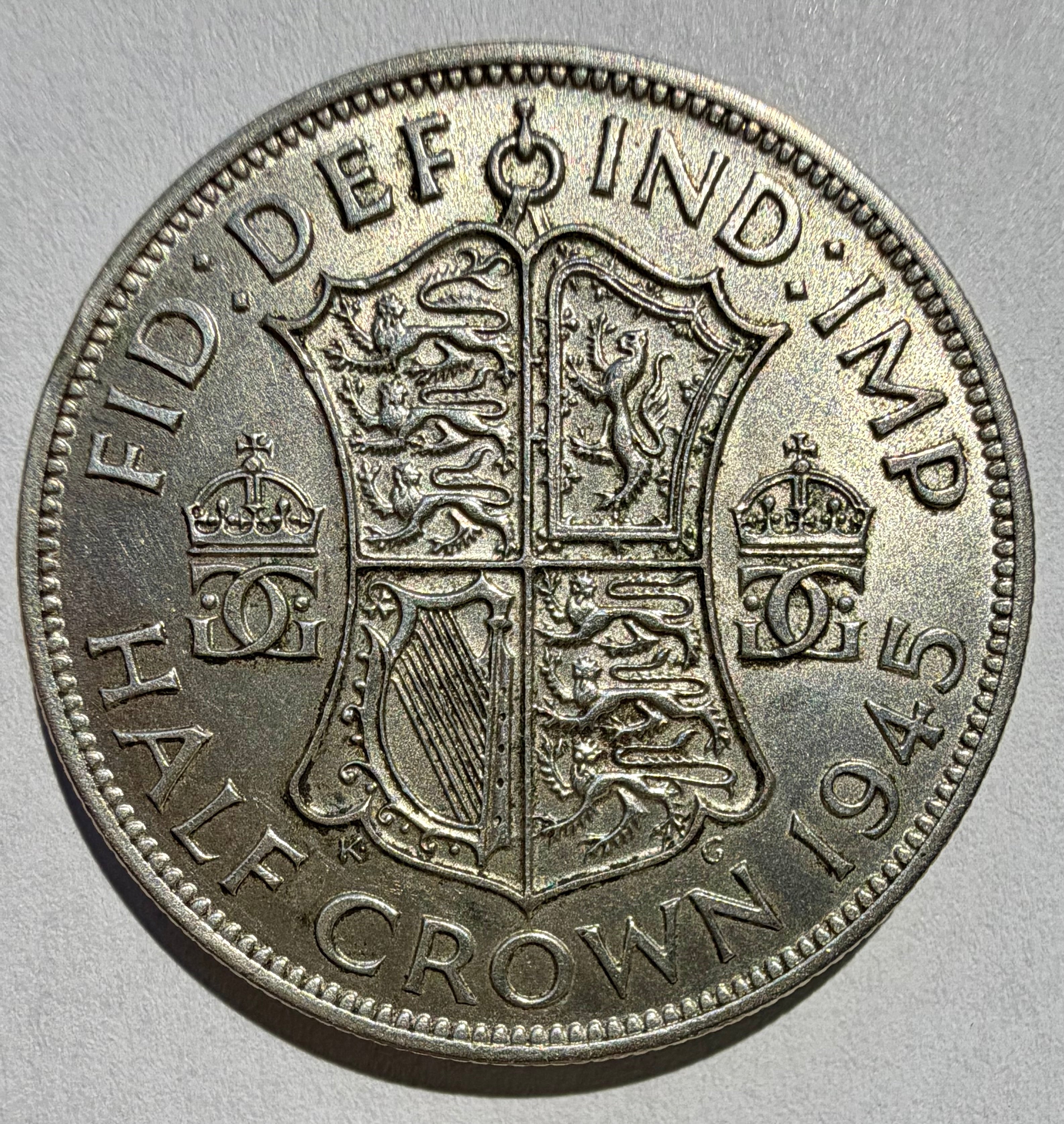 1945 Silver Half Crown - George VI - Excellent lustrous coin