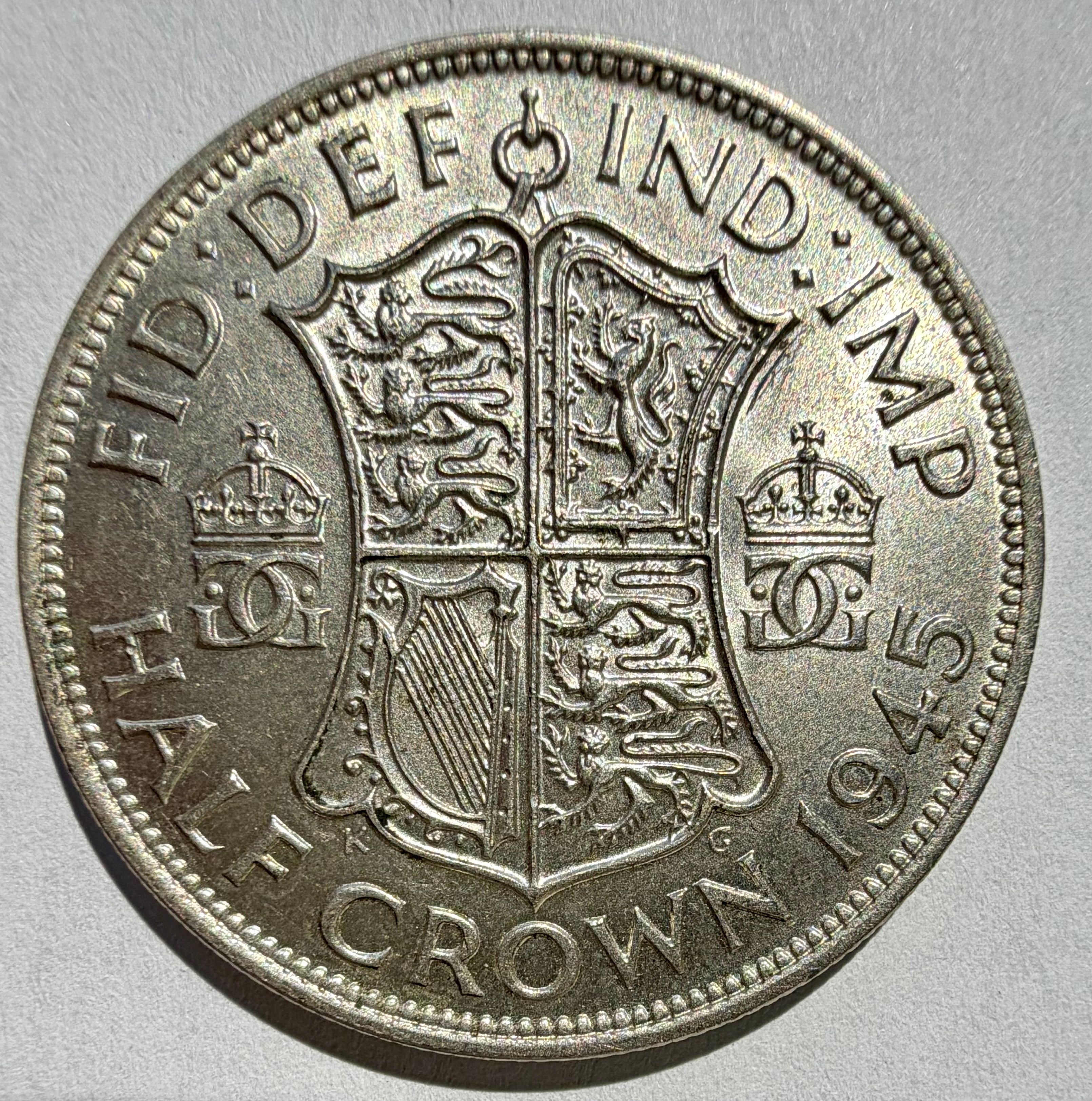 1945 Silver Half Crown - George VI - Excellent lustrous coin