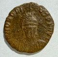 Honorius AE3 Roman Bronze Coin - Constantinopolis Enthroned - CONCORDIA AVGG
