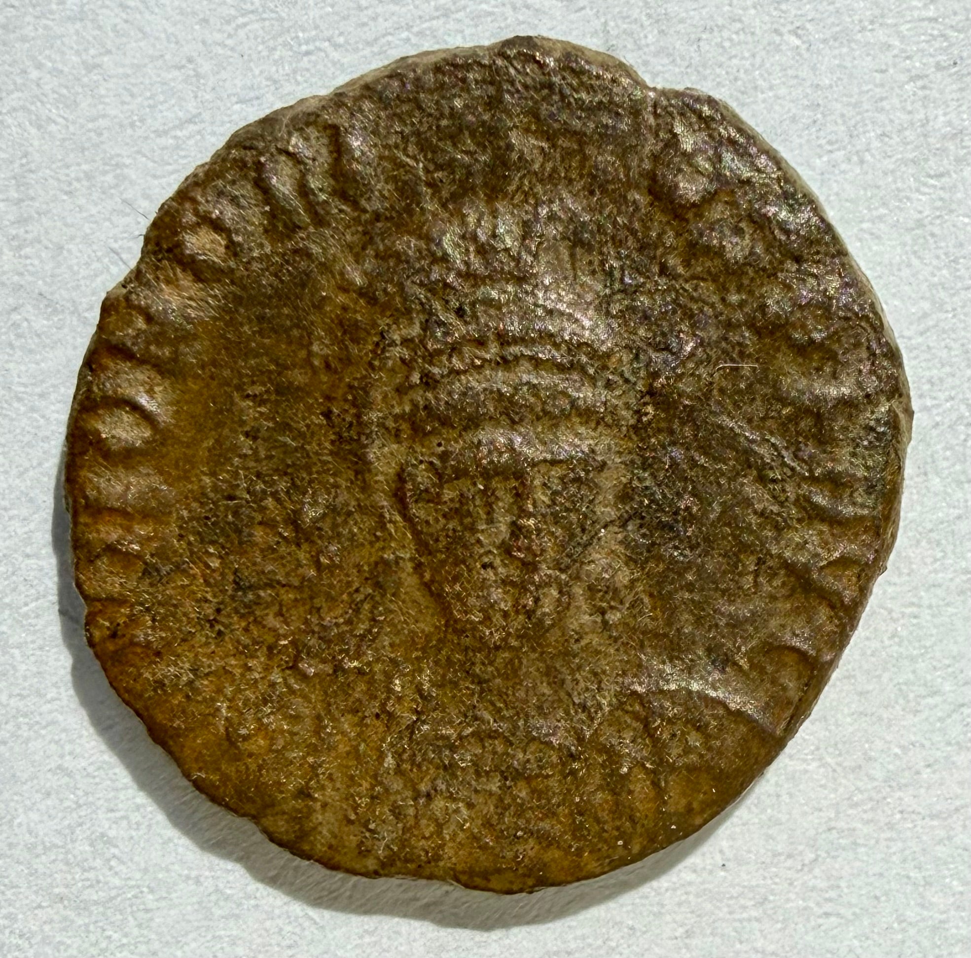 Honorius AE3 Roman Bronze Coin - Constantinopolis Enthroned - CONCORDIA AVGG