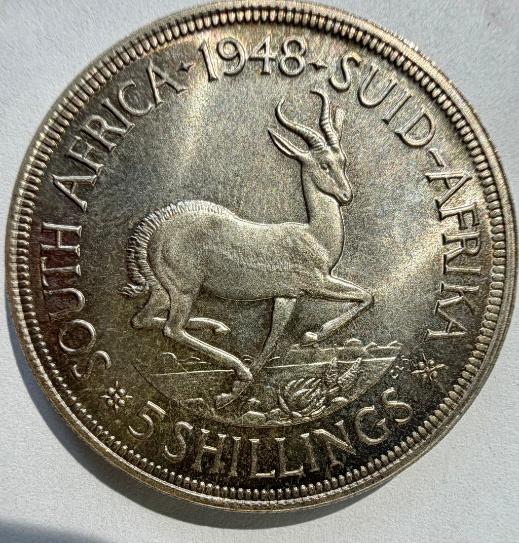 1948 South Africa George VI .800 Silver 5 Five Shilling Crown-Excellent