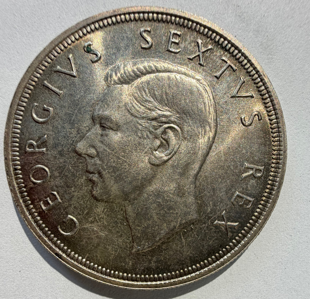 1948 South Africa George VI .800 Silver 5 Five Shilling Crown-Excellent