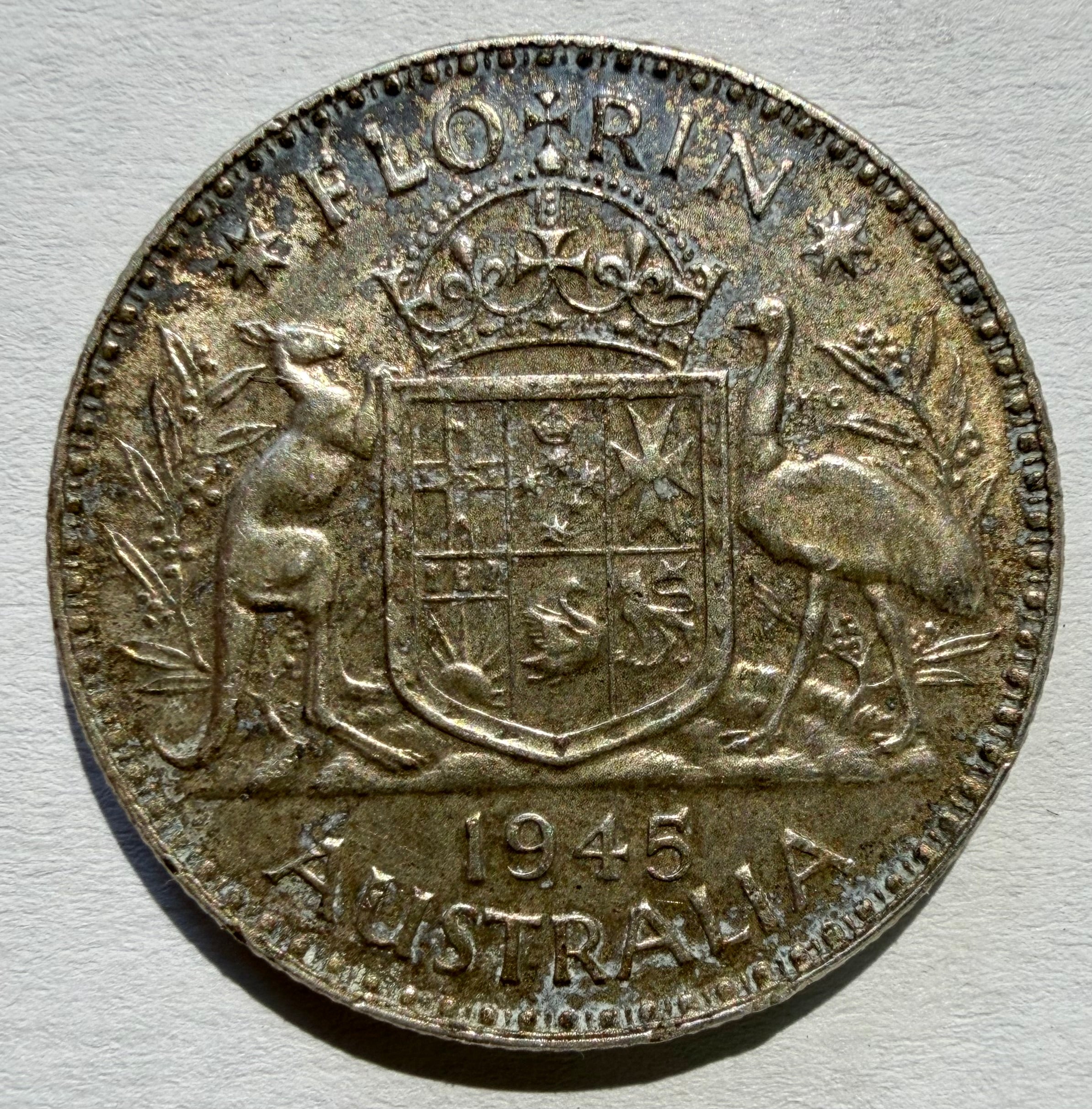 1945 Australia Florin Two Shillings Silver Coin