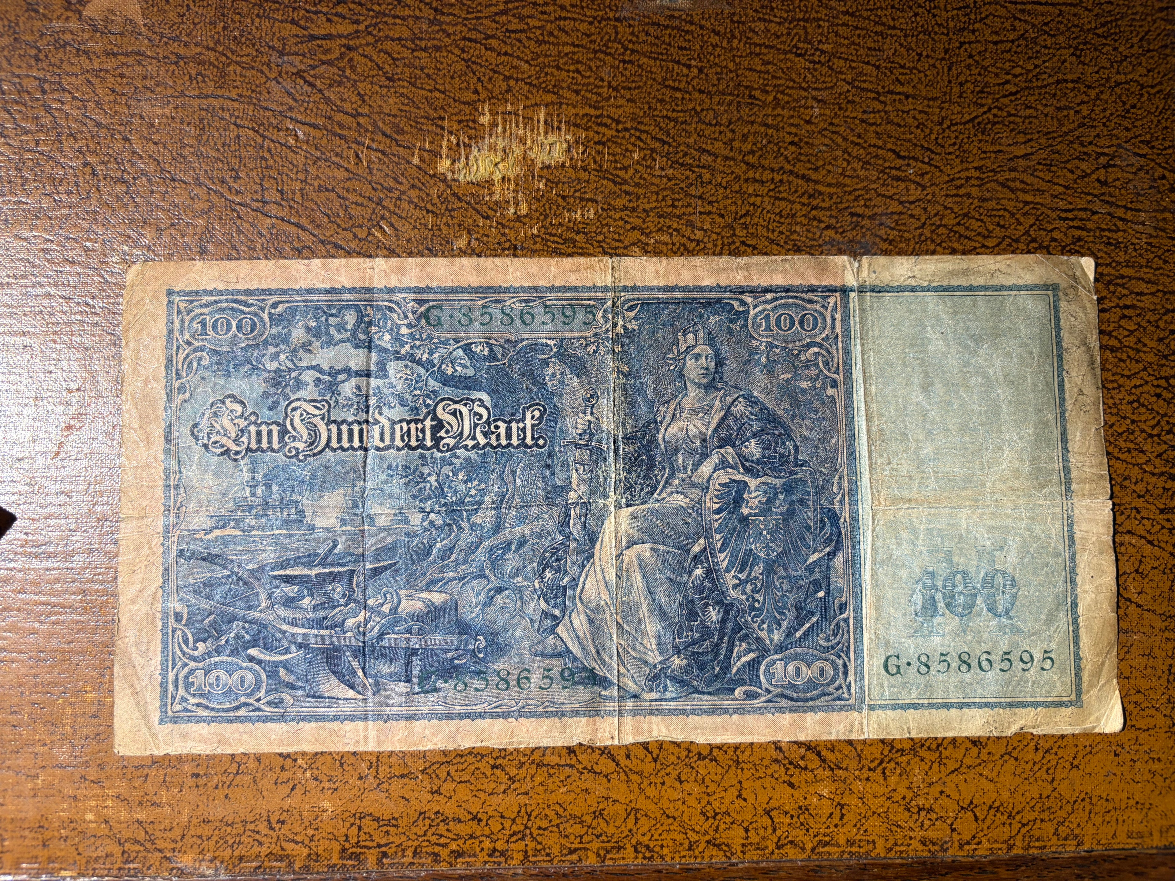 1910 Germany 100 Mark Banknote - "Blue Back" - April 21 1910
