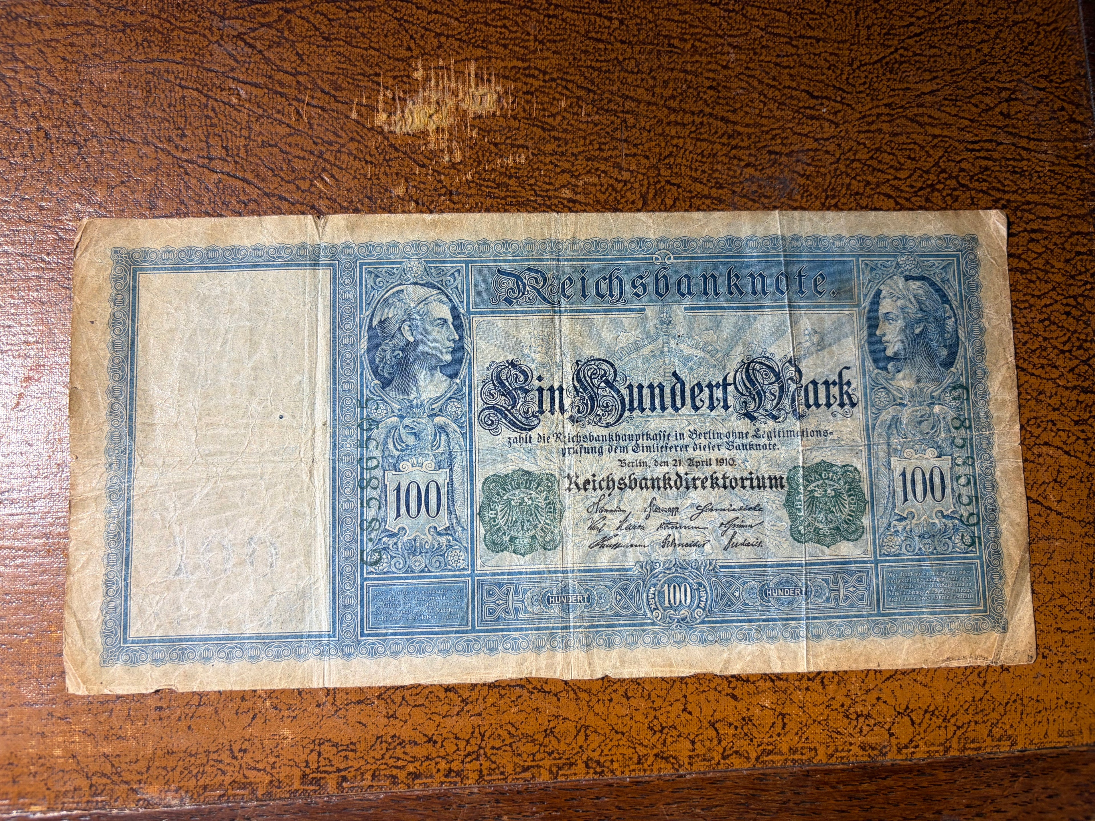 1910 Germany 100 Mark Banknote - "Blue Back" - April 21 1910