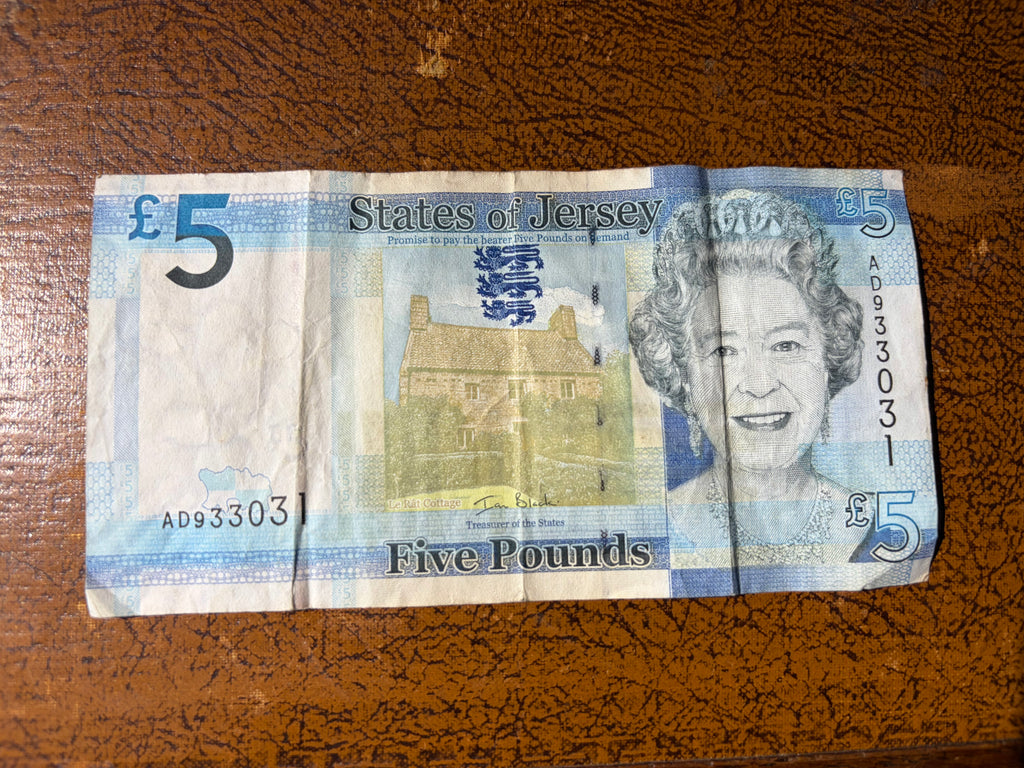 Jersey 5 Pounds QEII, Prefix AD, Signed Ian Black