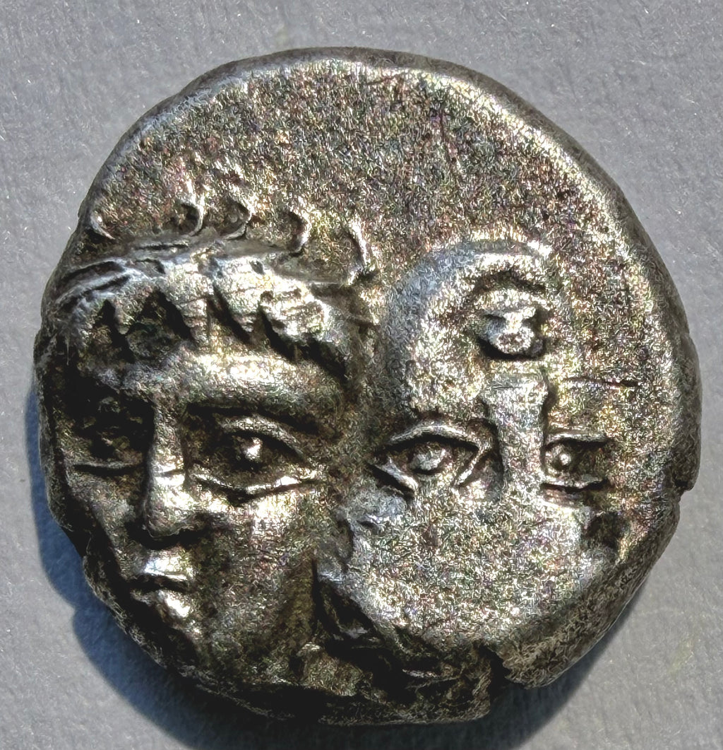 Ancient Greece Moesia Istros AR Diobol c.400-350BC Inverted Heads Eagle Dolphin