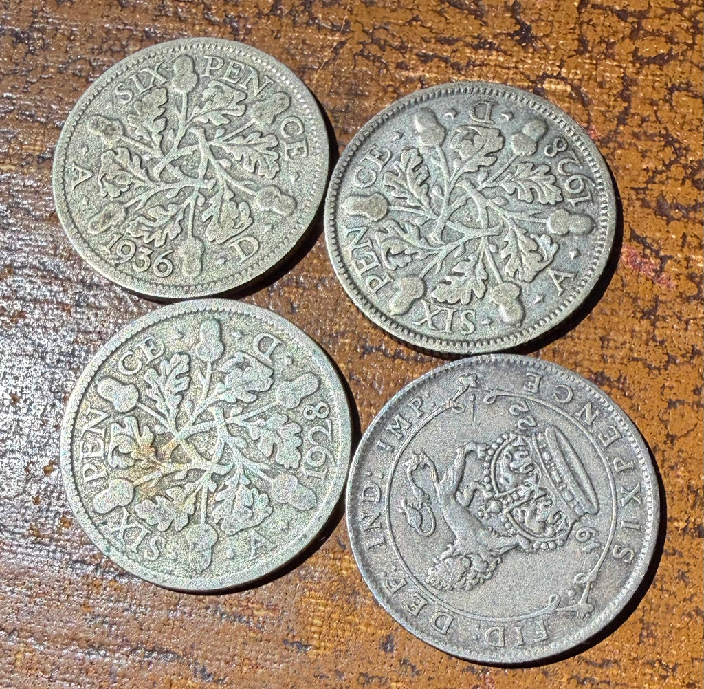 4 George V silver sixpences