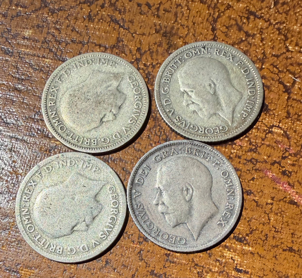 4 George V silver sixpences