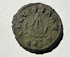 Allectus Roman Britain Quinarius AE Radiate Galley Virtus Avg C Mint Colchester