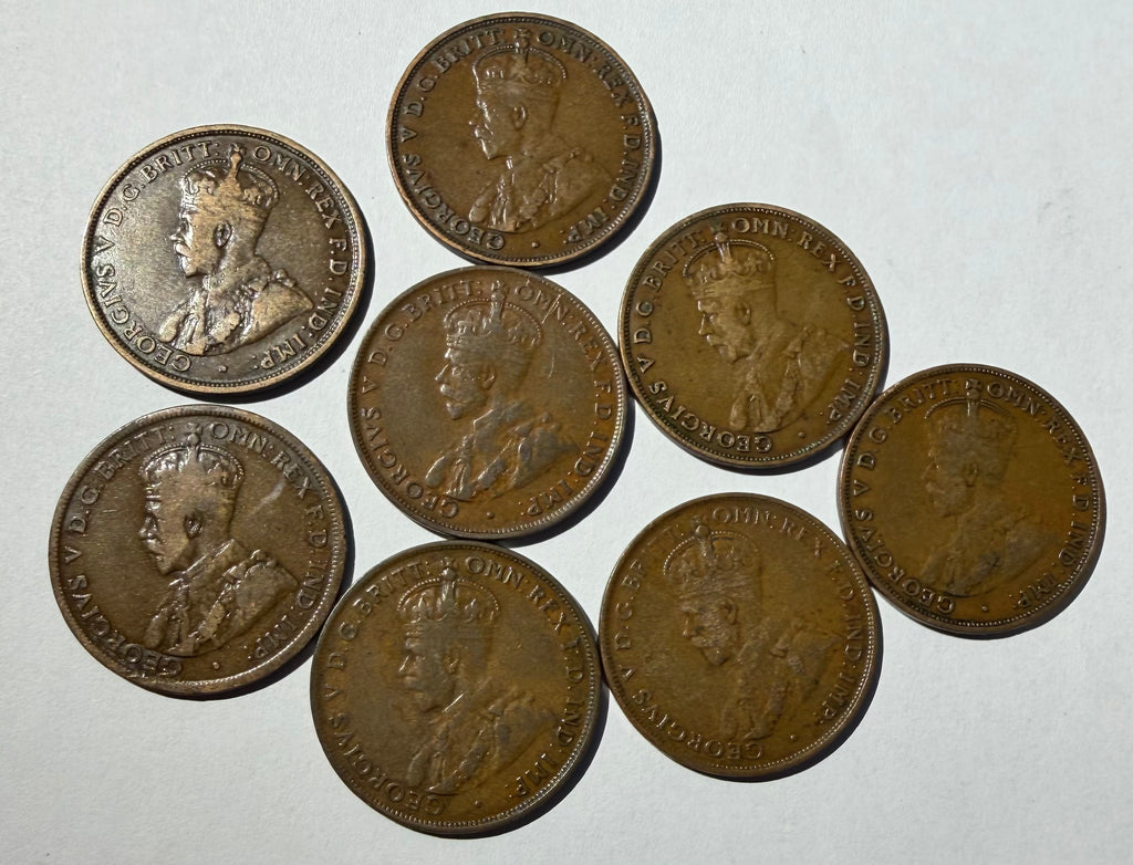 8 different dates Australia Pennies George V