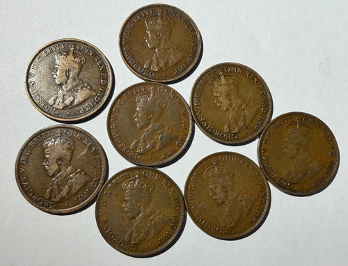 8 different dates Australia Pennies George V