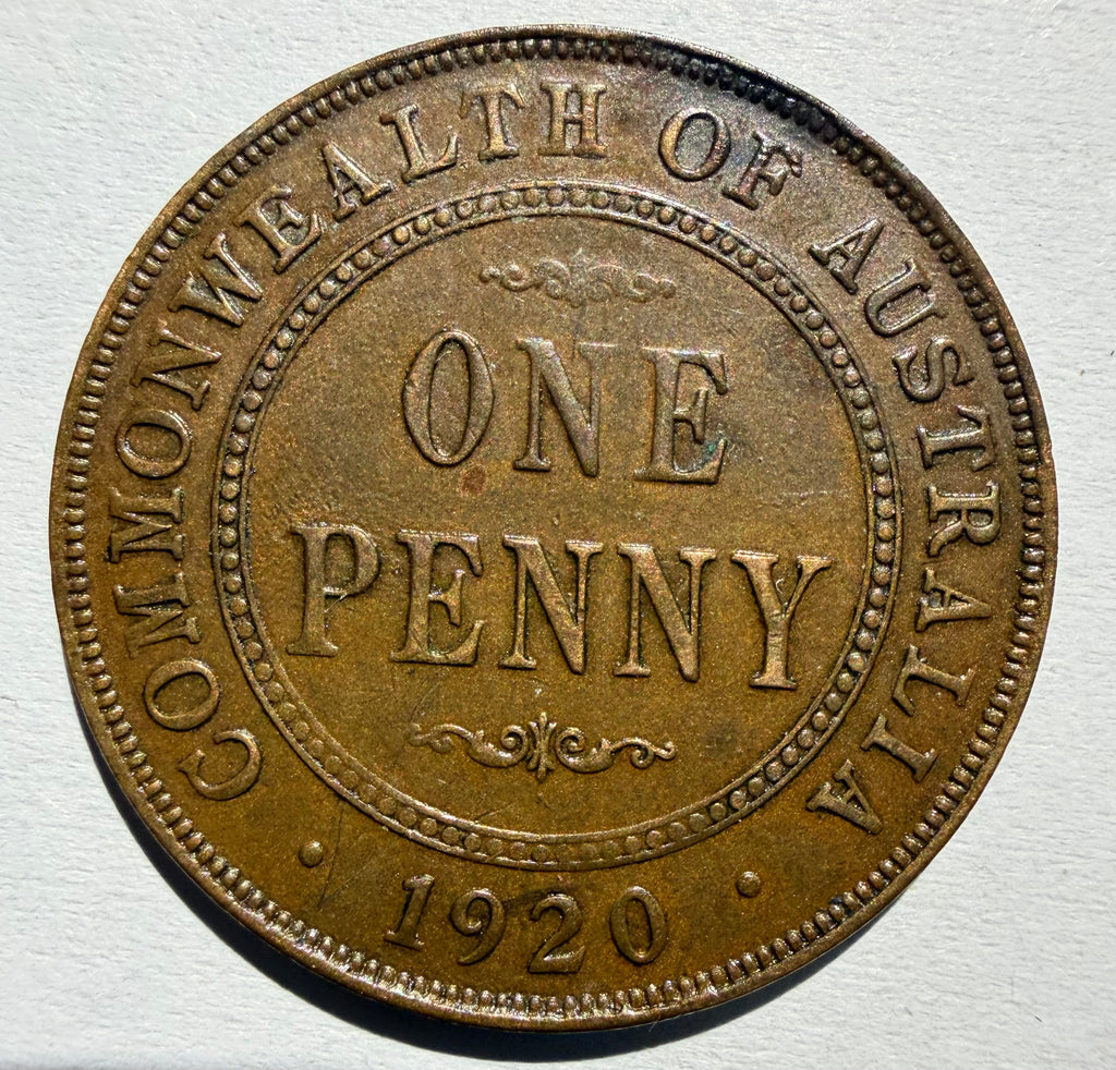 Australia Penny 1920-Indian -dot below bottom scroll